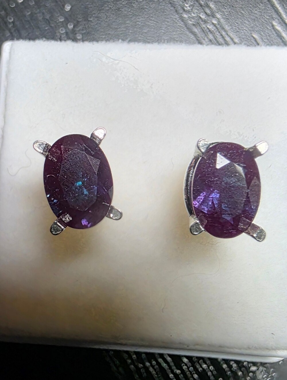 1.76ctw Alexandrite 925 Silver Stud Earrings 7x5mm Purple-Green Color Change